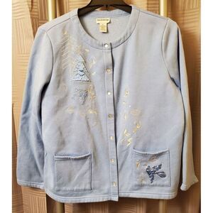Breckenridge Lt‎ Blue XL Long Sleeve Crew Neck Full Snap Embroidered Cardigan